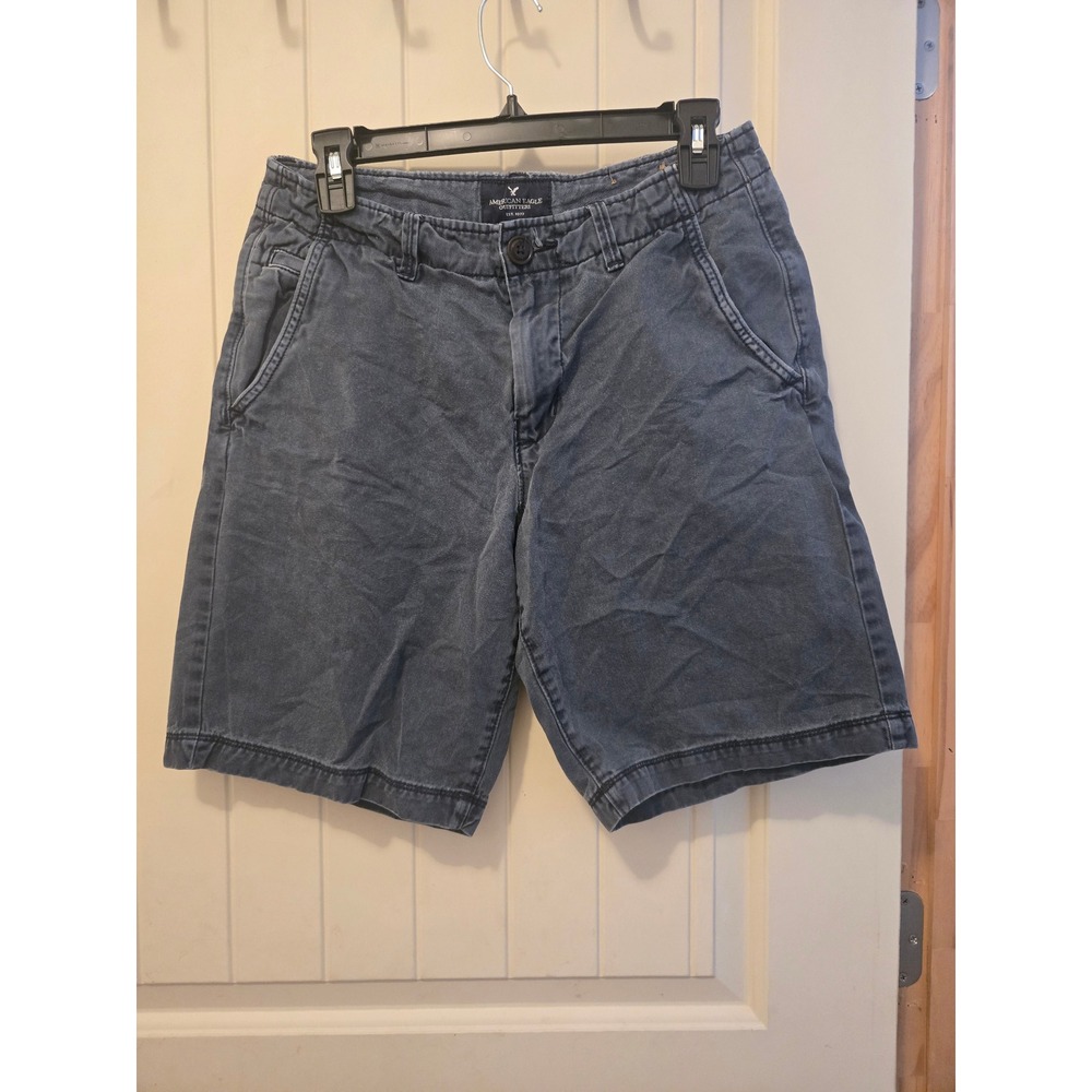 American Eagle Men's Chino Shorts Size 28 Washed Navy Blue Flat Front Casual
